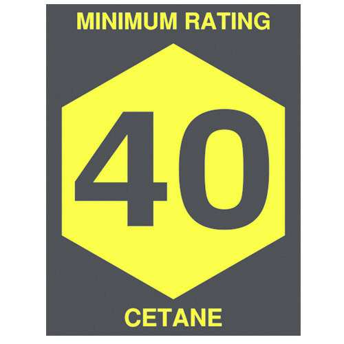 Minimum Rating 40 Cetane Decal 2.5 inch width x 3.25 inch height
