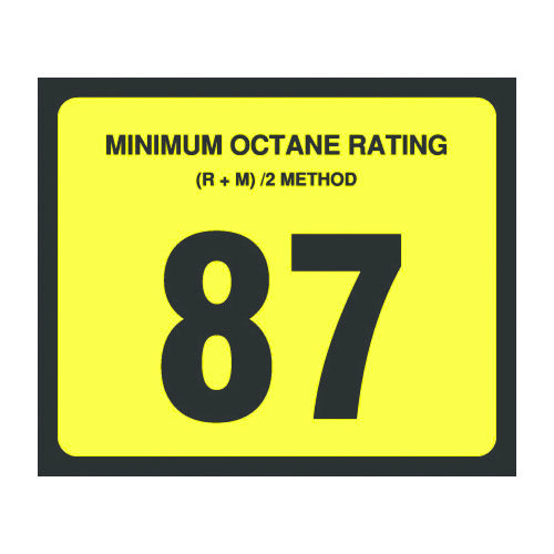 87 Minimum Octane Rating Decal 3 inch width x 2.5 inch height